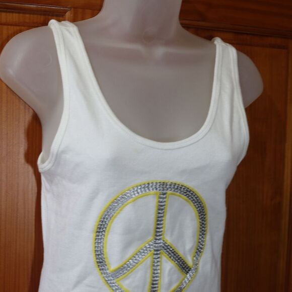 INC International Concepts Vintage 90s Peace Sign Embroidered Tank Top White LG - Picture 3 of 10